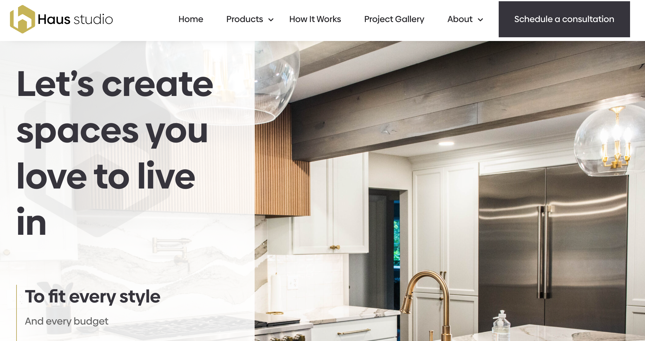 The homepage of a new website for a kitchen and bath designer.
